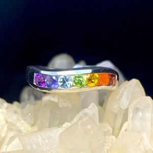 Solid sterling chakra vibe ring